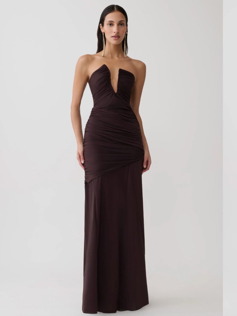 NWT SOLD OUT Meshki Kaidyo Strapless Gathered Centre Wire Maxi Dress – Chocolate